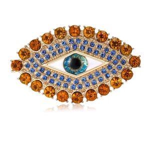 Golden Aura Evil Eye Royal Blue Crystals Brooch